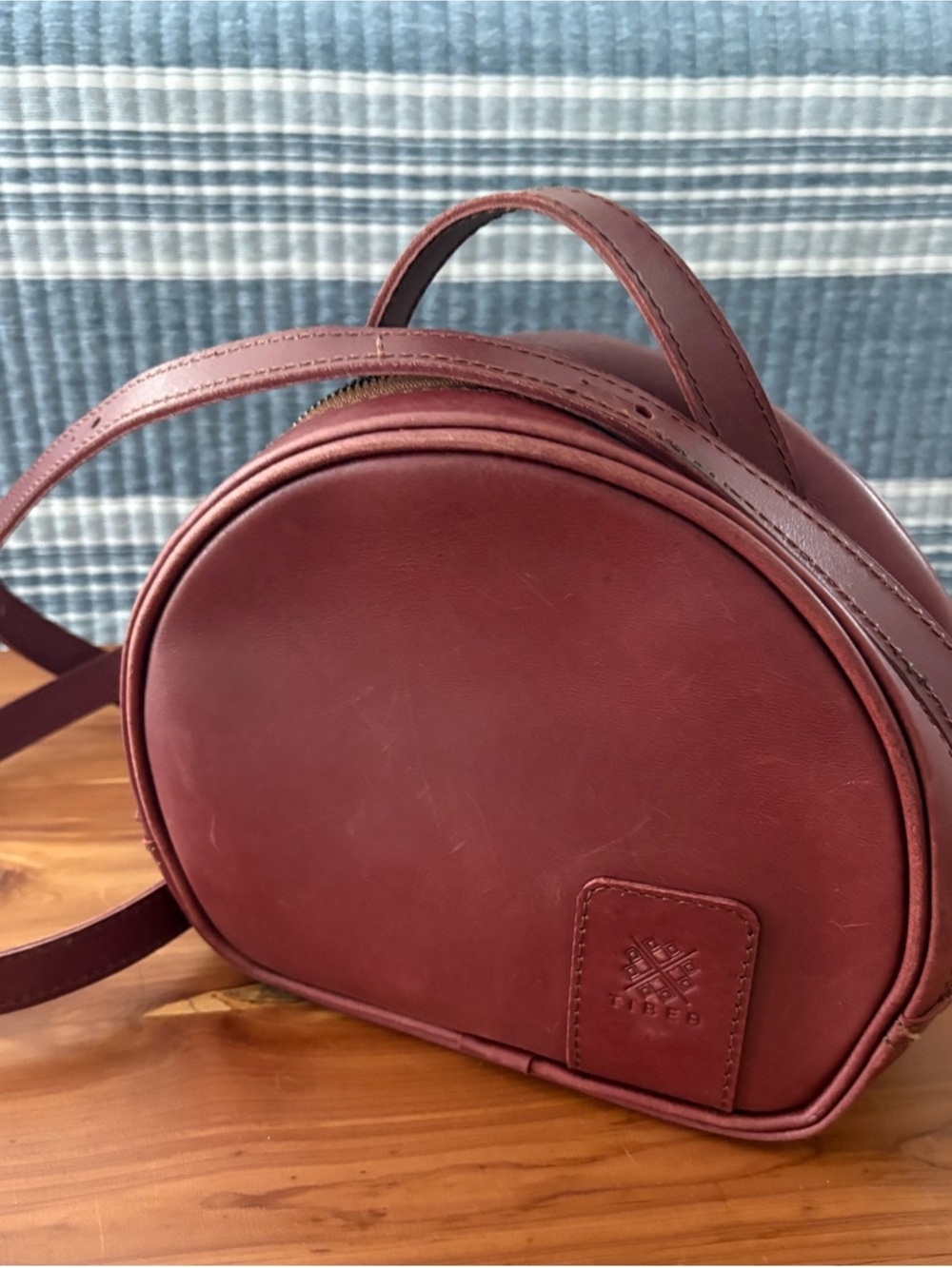 Tibeb Leather Works Red Brown Genuine Leather Canteen Crossbody Purse